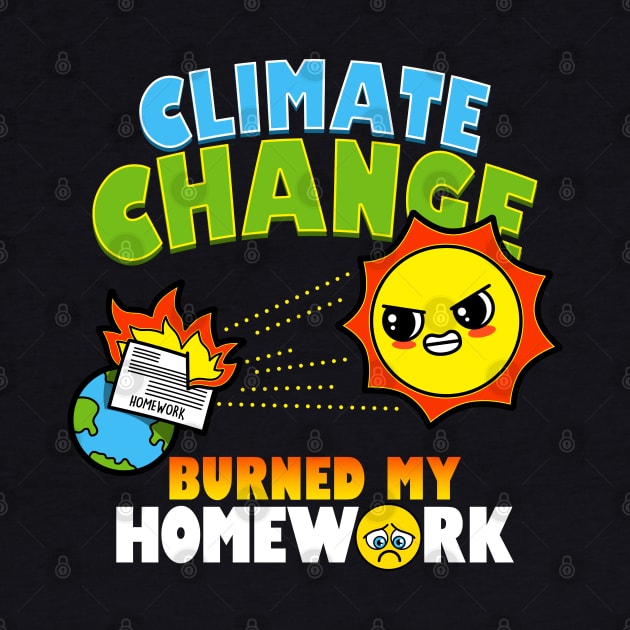 Funny Kawaii Climate Change Student Homework Excuse Joke Cartoon by BoggsNicolas
